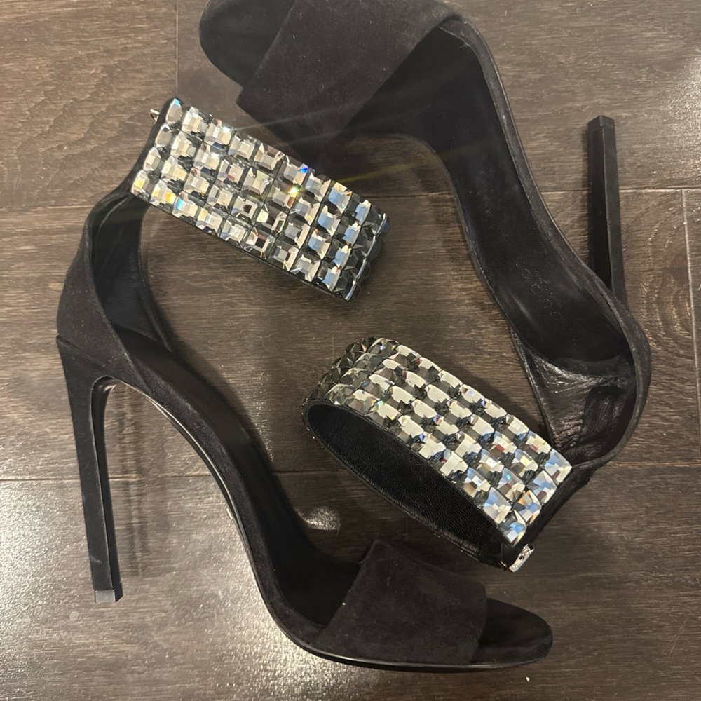 Gucci Black Suede Heels with Crystals